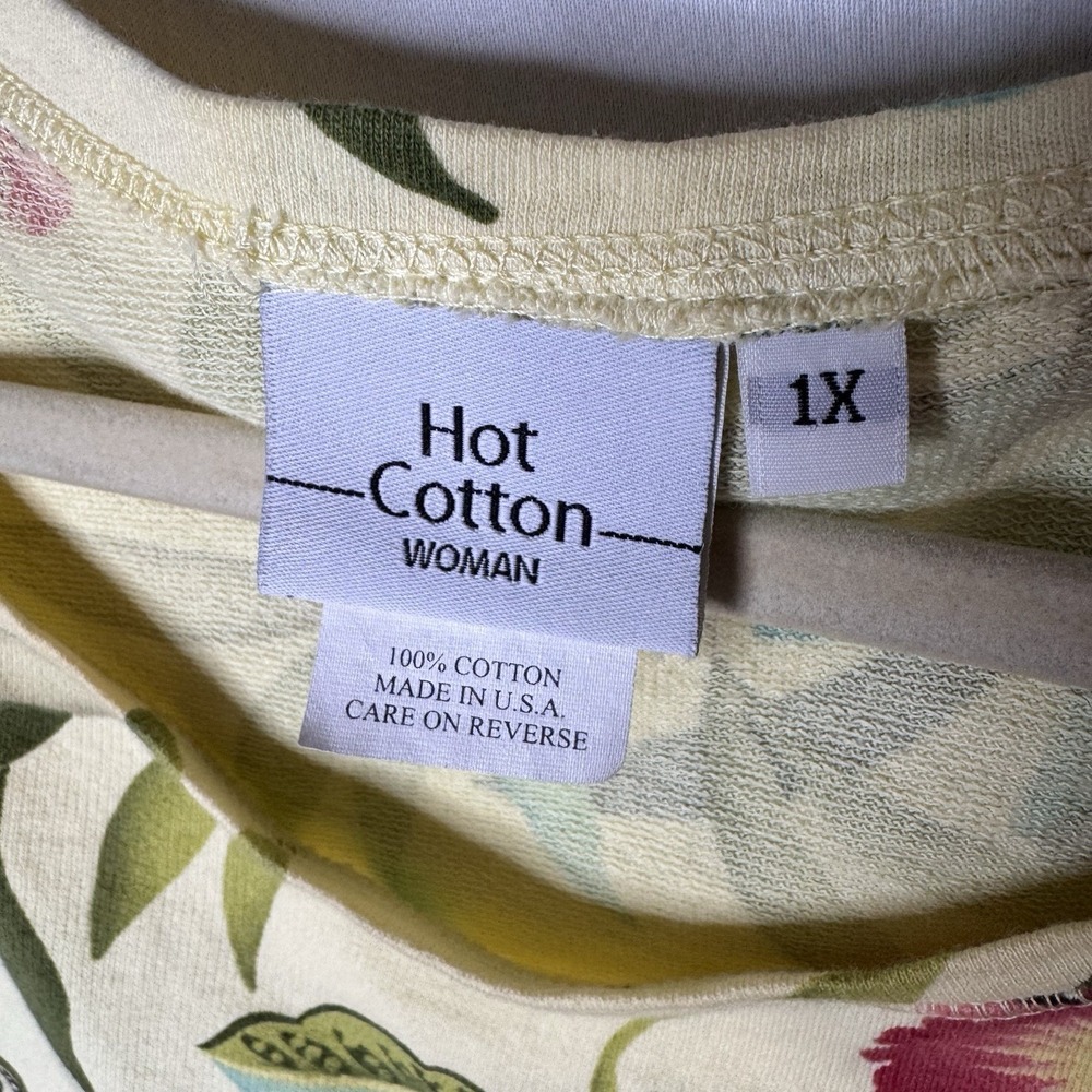 Hot Cotton Floral Top Sz 1X XL Garden‎ Colorful 3/4 Slv Tie Summer Nature Yellow - Picture 5 of 9